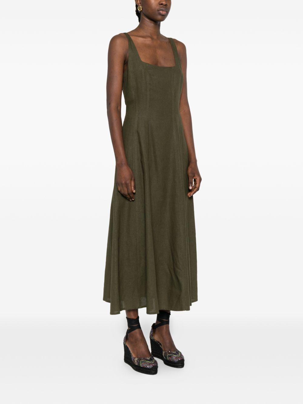 TWINSET Abito midi in lino verde svasato