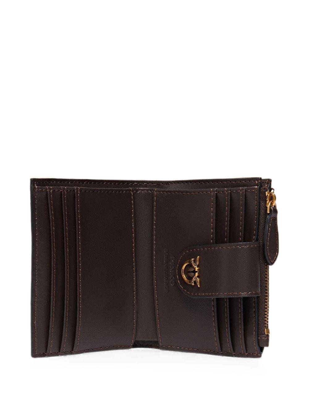 PINKO Portafoglio Multi Purpose in pelle marrone con bottone e zip