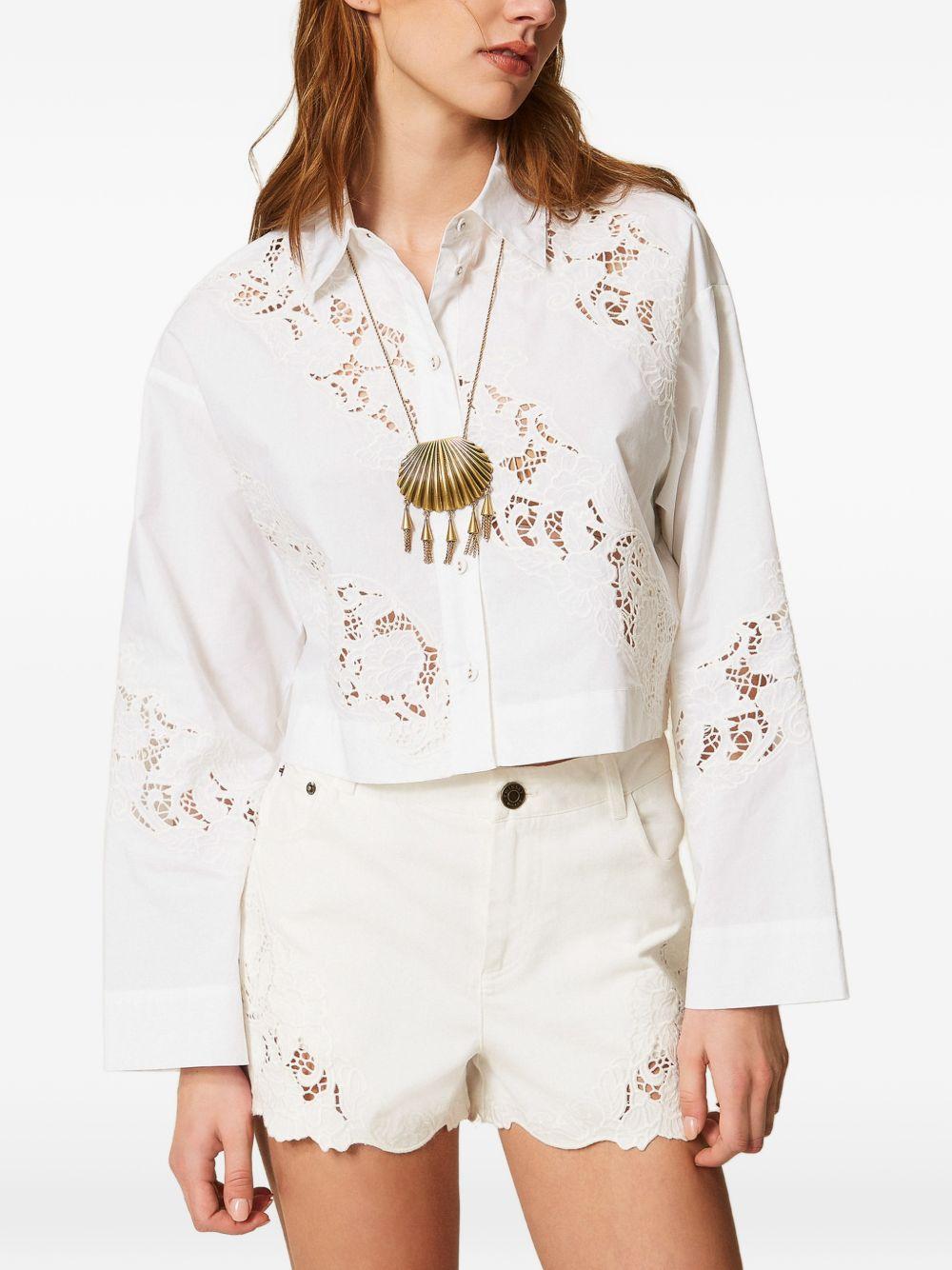 TWINSET Camicia in cotone bianco con ricami