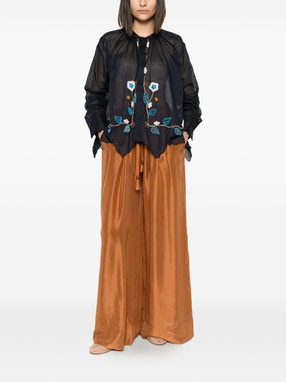 FORTE FORTE Camicia blu My Shirt con ricami floreali e perline