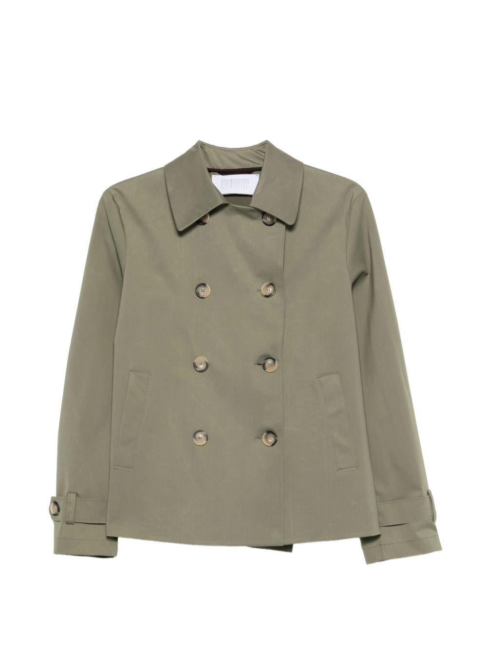 HARRIS WHARF LONDON Trench corto doppiopetto in tessuto leggero in verde caccia