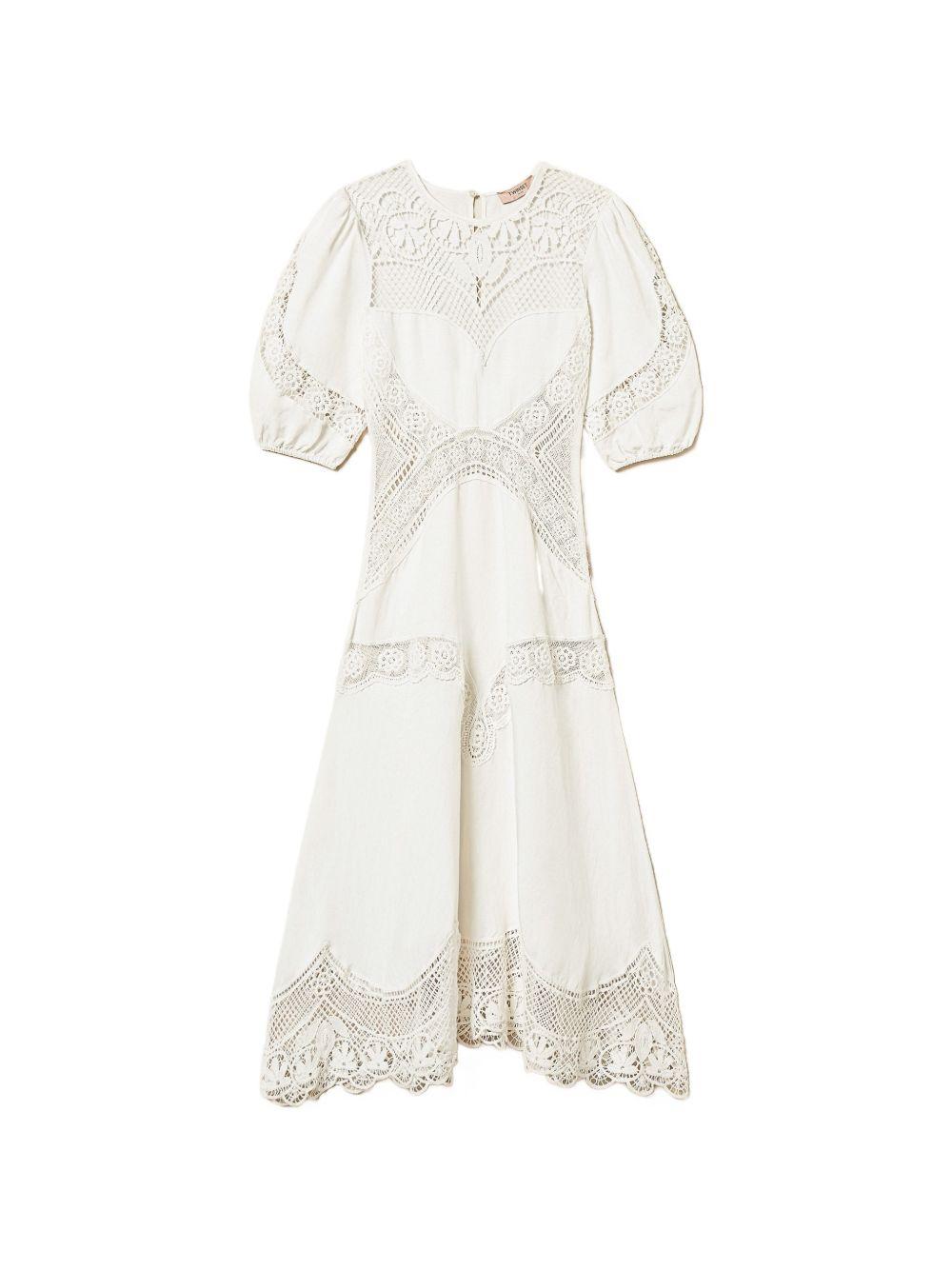 TWINSET Abito bianco con trine e maniche a sbuffo
