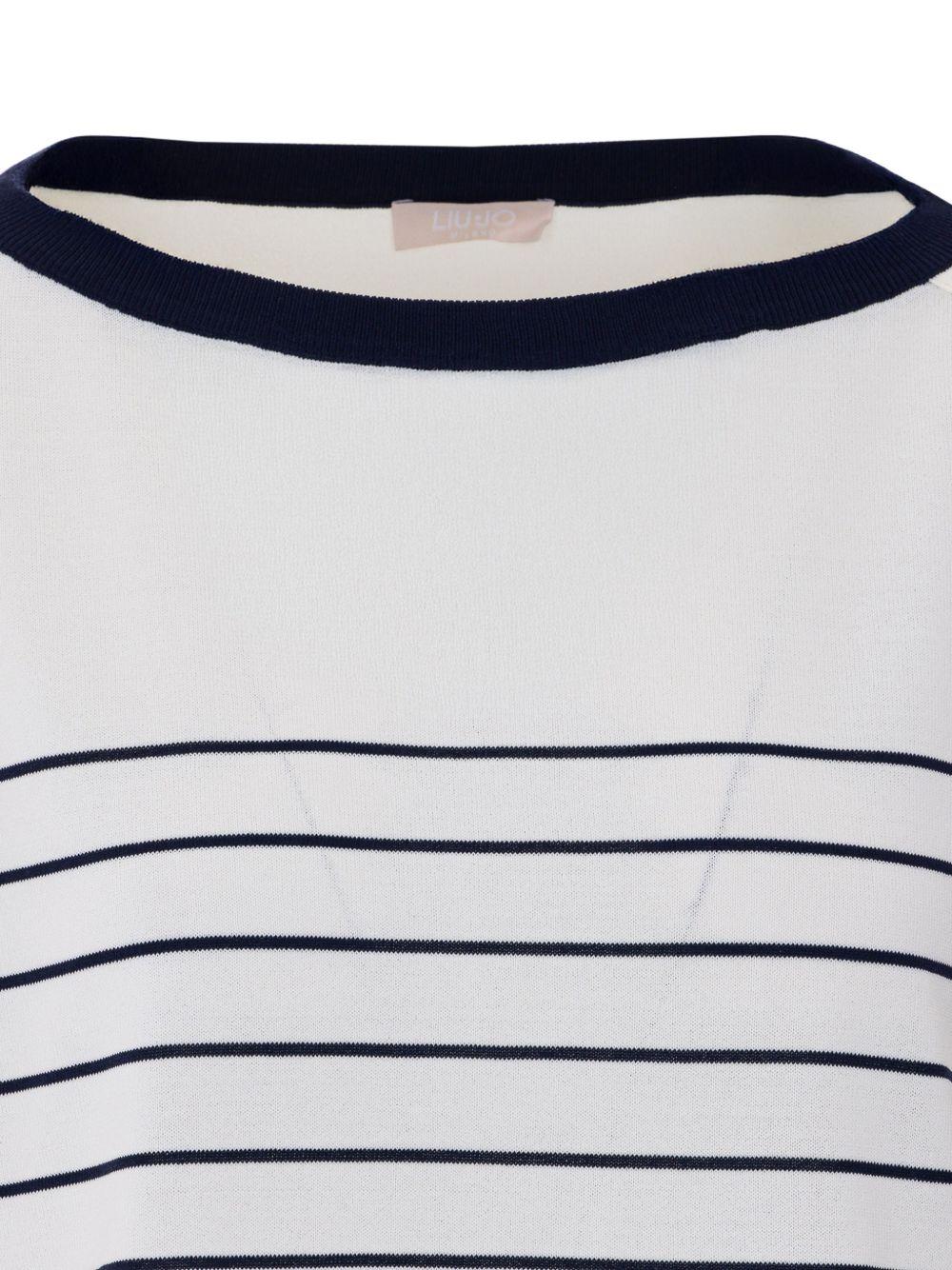 LIUJO Maglia bianca con scollo a barca a righe blu