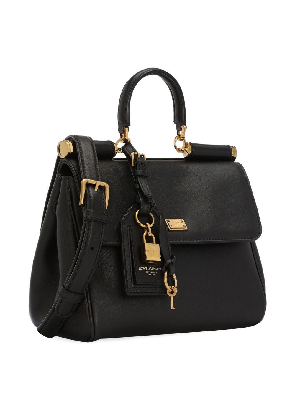 DOLCE e GABBANA Borsa a mano Sicily in pelle nera con dettagli oro