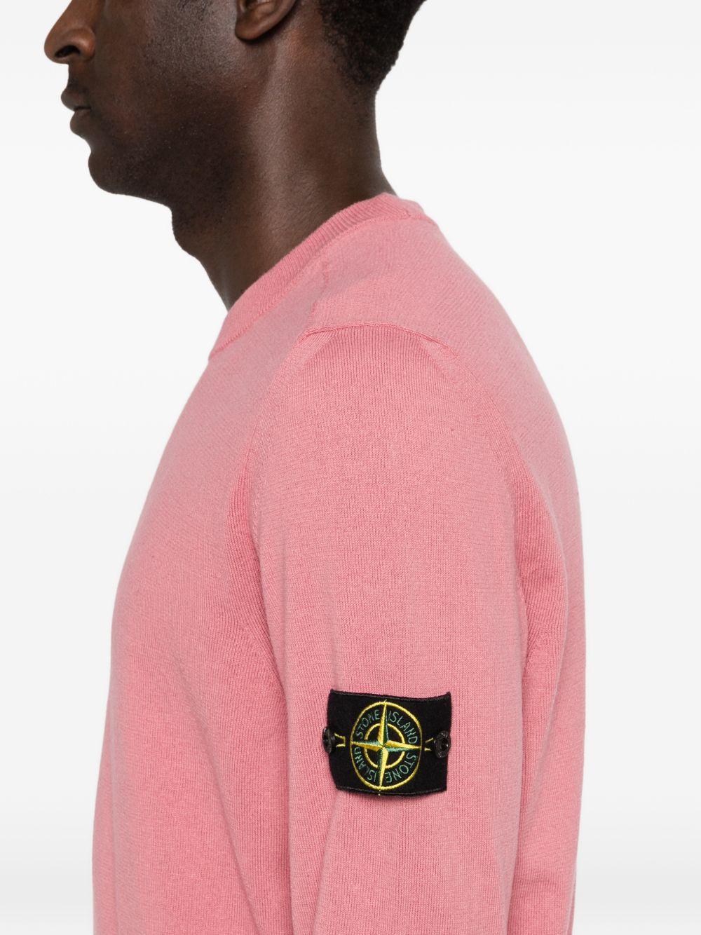 STONE ISLAND Maglione girocollo rosa con applicazione Compass removibile