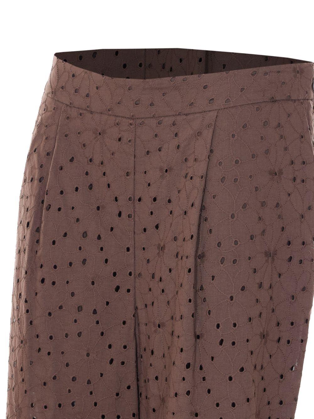 TWINSET Pantaloni in cotone marrone in sangallo