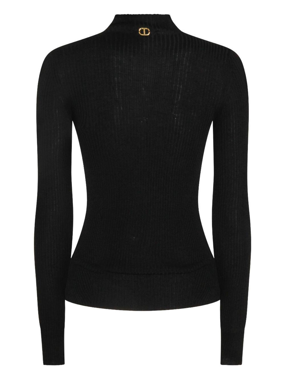 TWINSET Maglia a collo alto a costine nera