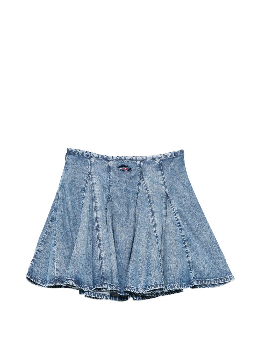 DIESEL Mini gonna a pieghe in cotone blu denim
