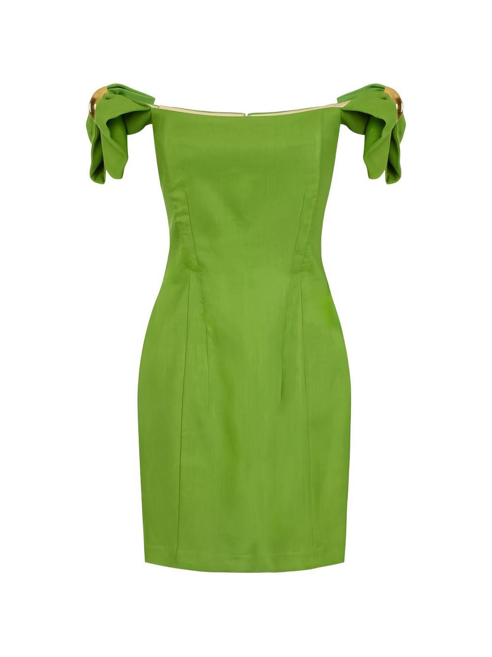 ELISABETTA FRANCHI Mini abito verde con spalline impreziosite