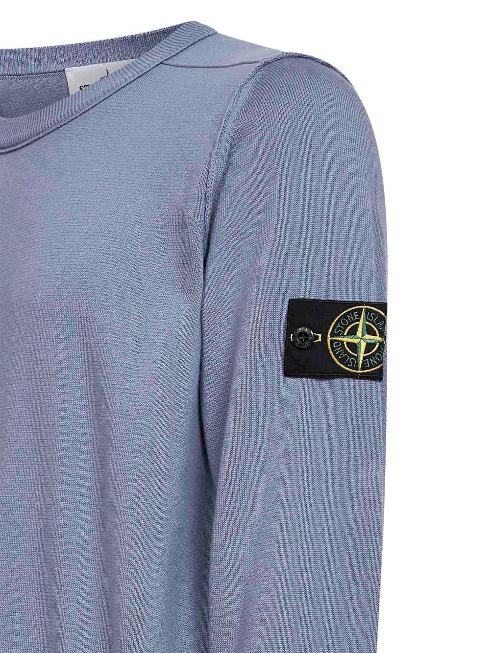 STONE ISLAND Maglia girocollo in cotone azzurro con patch logo