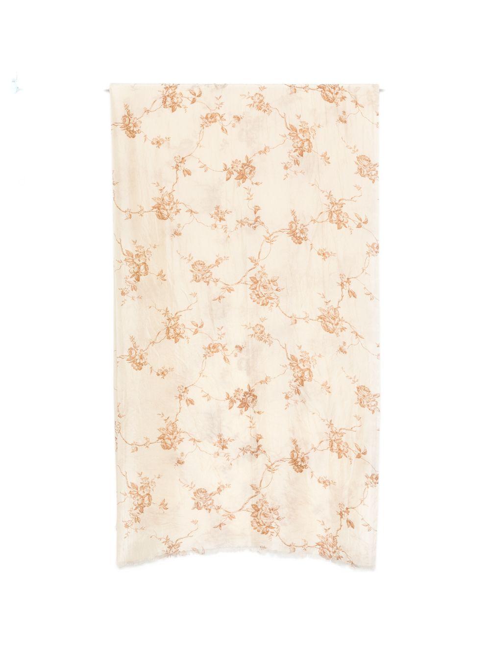 SEVENTY Foulard in seta beige con stampa floreale