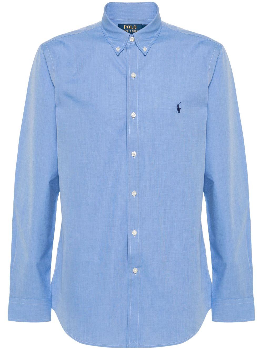 POLO RALPH LAUREN Camicia blu con logo ricamato sul petto