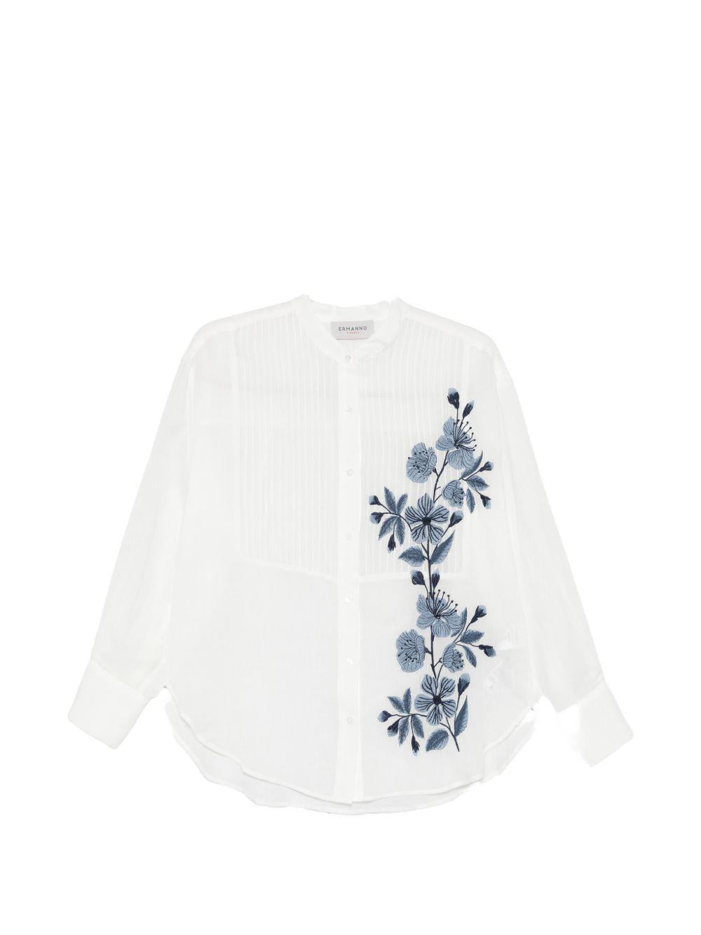 ERMANNO FIRENZE Camicia a maniche lunghe in cotone bianca con inserti blu