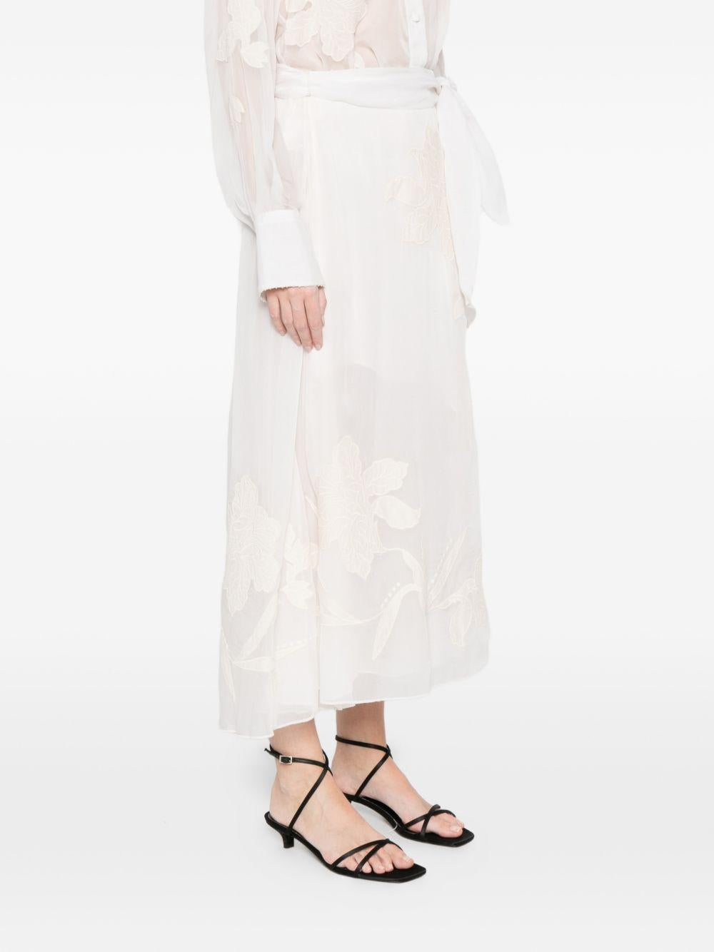 FORTE FORTE Gonna midi avorio con decorazioni floreali