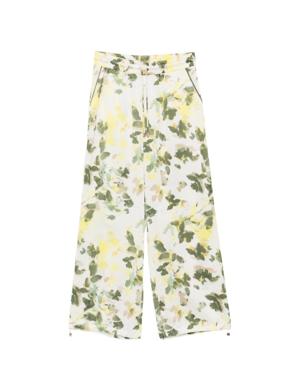 LIUJO Pantaloni con stampa floreale verde