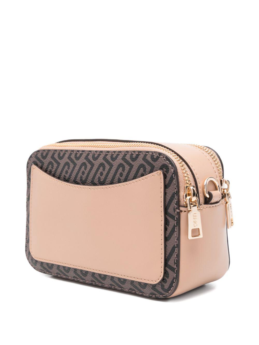 LIUJO Borsa a tracolla marrone e rosa con placca logo dorata