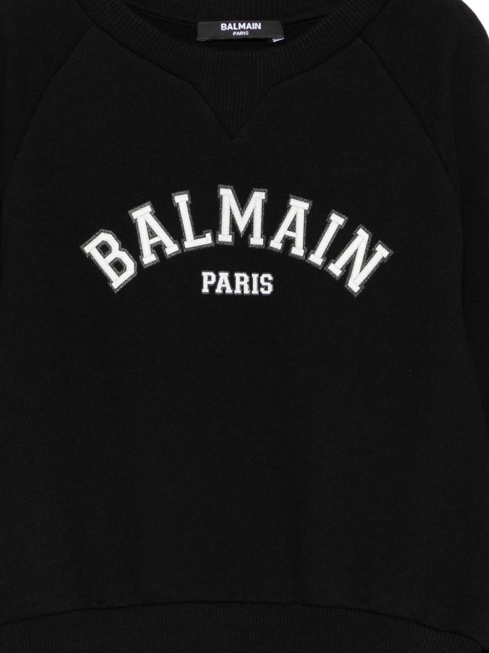 BALMAIN Felpa in cotone nero con logo