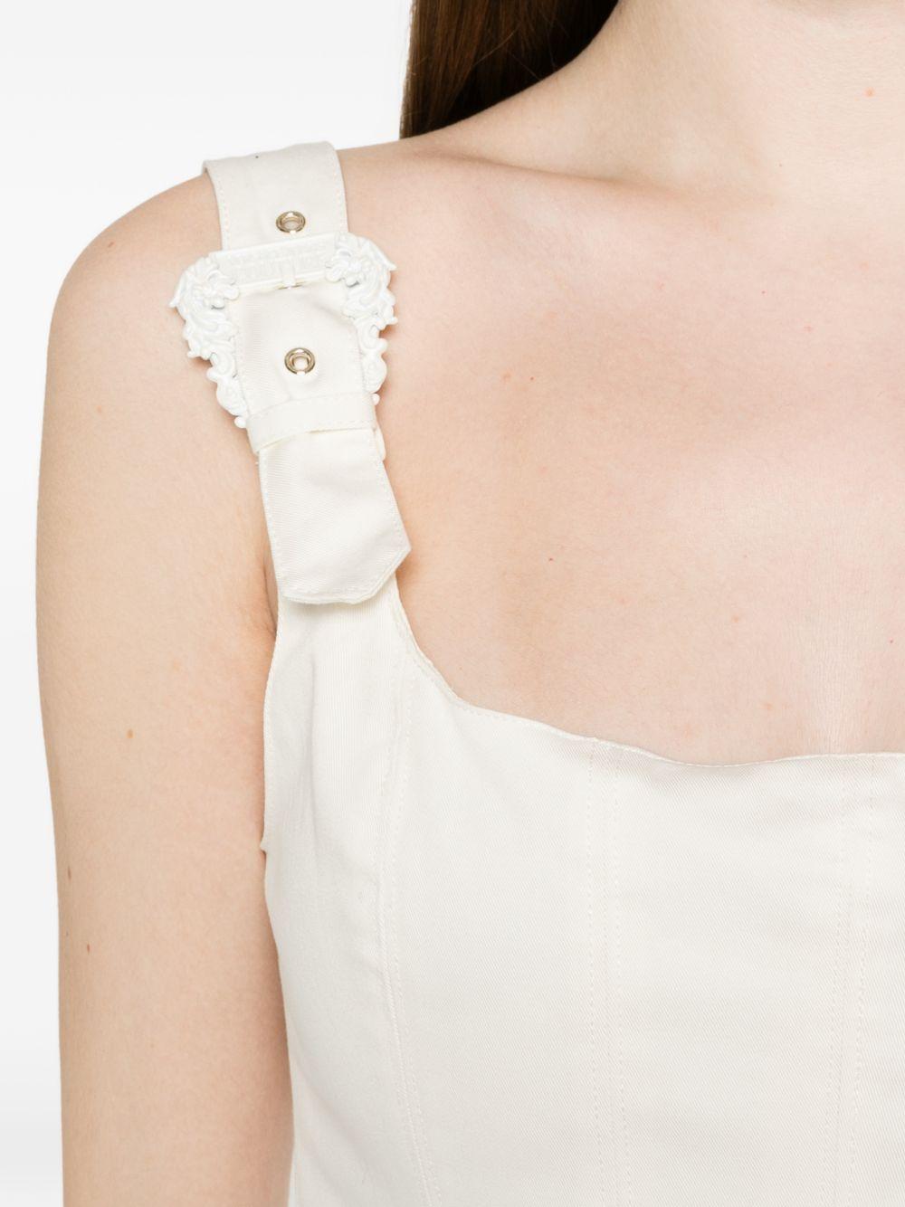 VERSACE JEANS COUTURE Abito corto bianco in cotone elasticizzato con spalline e gonna svasata