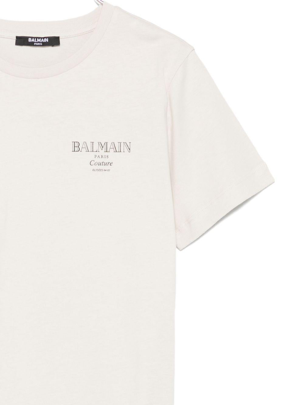 BALMAIN T-shirt in cotone beige con logo<BR/>