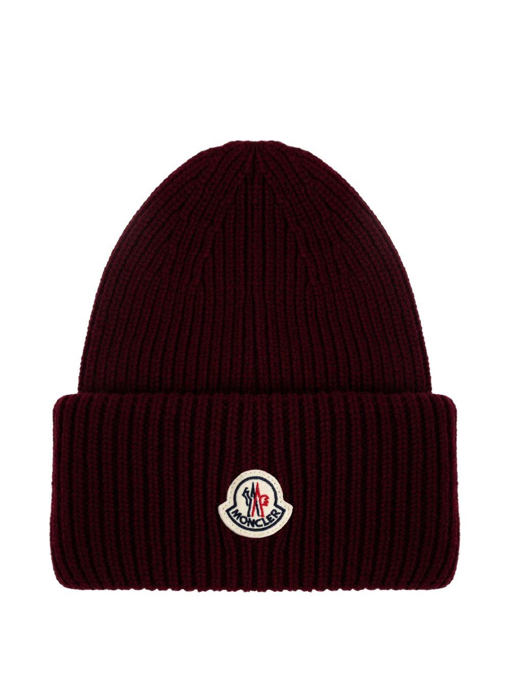 MONCLER Cappello con logo in lana e cashmere bordeaux