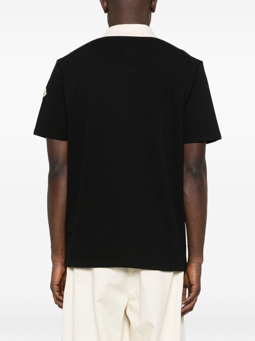 MONCLER Polo in cotone nero con colletto a contrasto