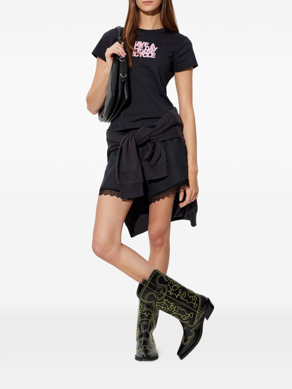 GANNI T-shirt con stampa grafica e slogan riciclato in cotone nero