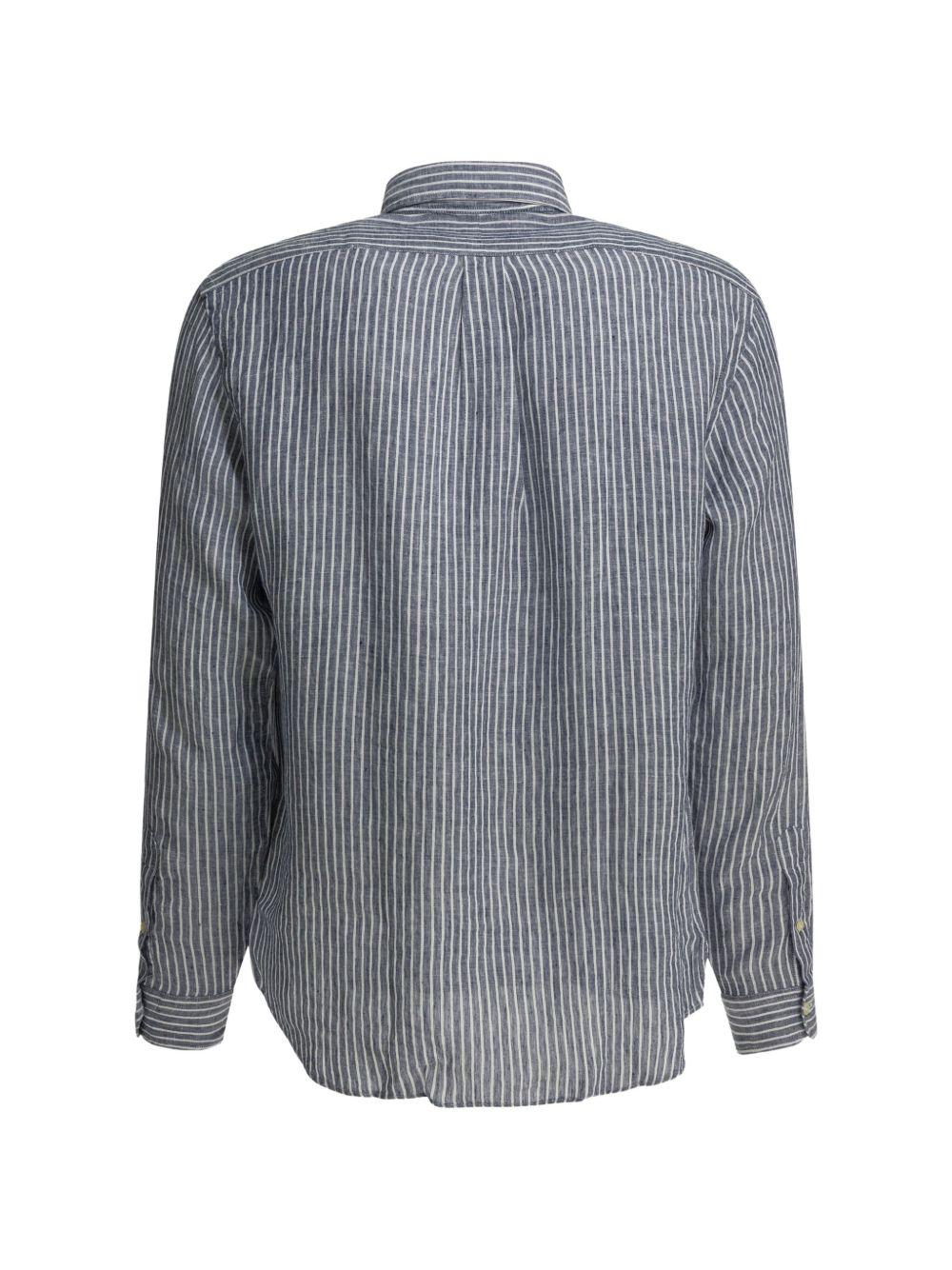 POLO RALPH LAUREN Camicia a righe in lino blu con logo ricamato