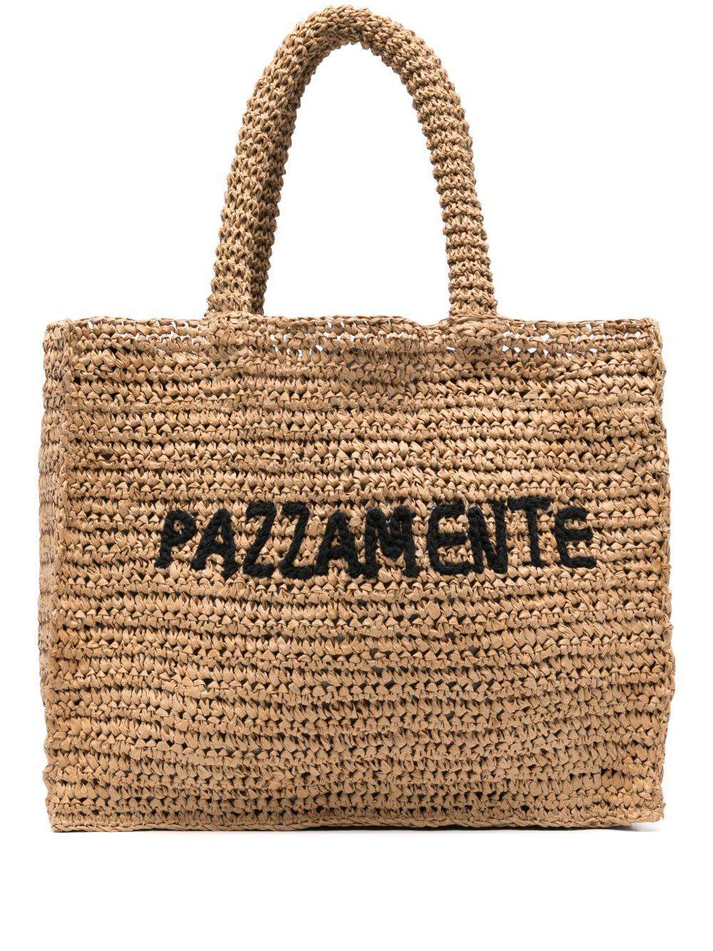 ASPESI Borsa shopping in rafia con scritta ricamata