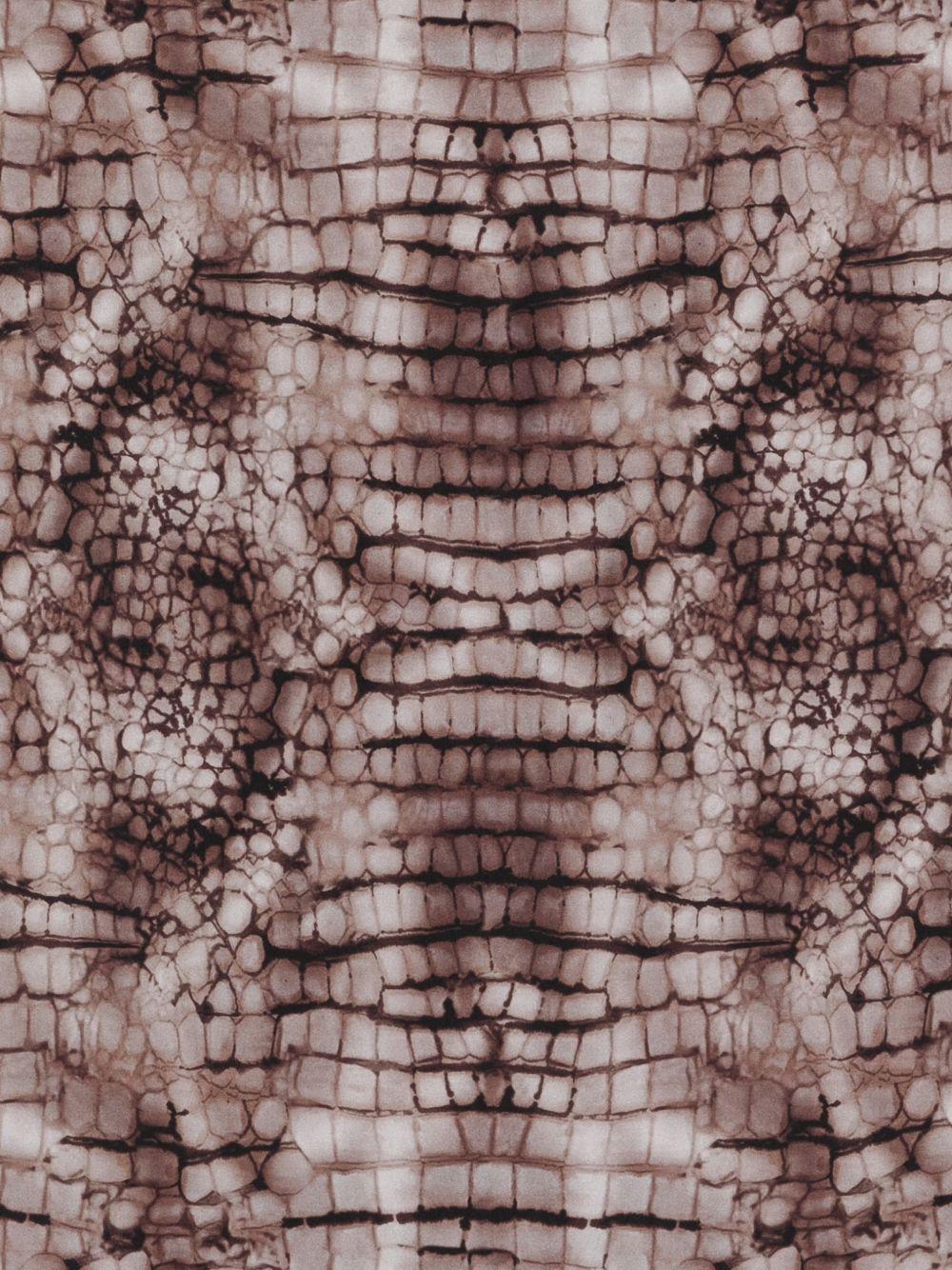 ELISABETTA FRANCHI Foulard quadrato in seta marrone con stampa coccodrillo