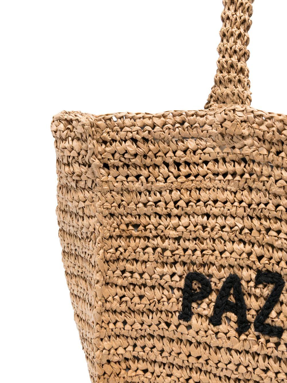 ASPESI Borsa shopping in rafia con scritta ricamata