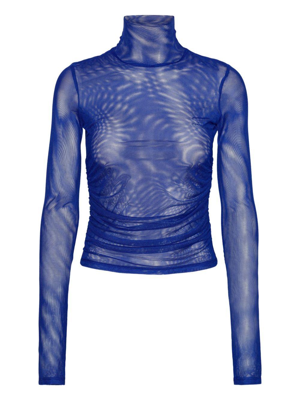 ROTATE Maglia a rete blu a collo alto