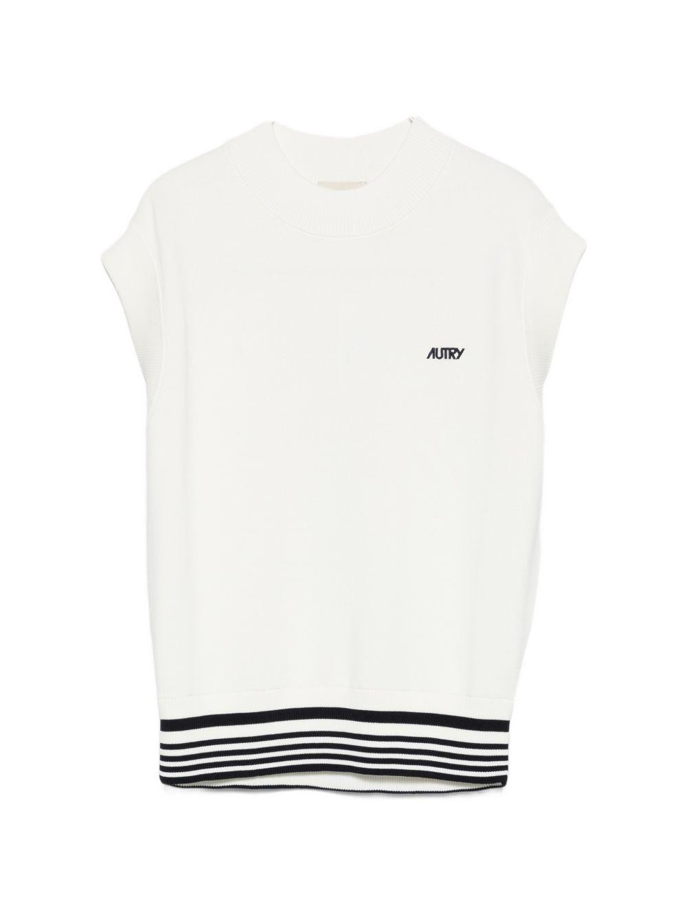 AUTRY Gilet in maglia bianca con scollo girocollo