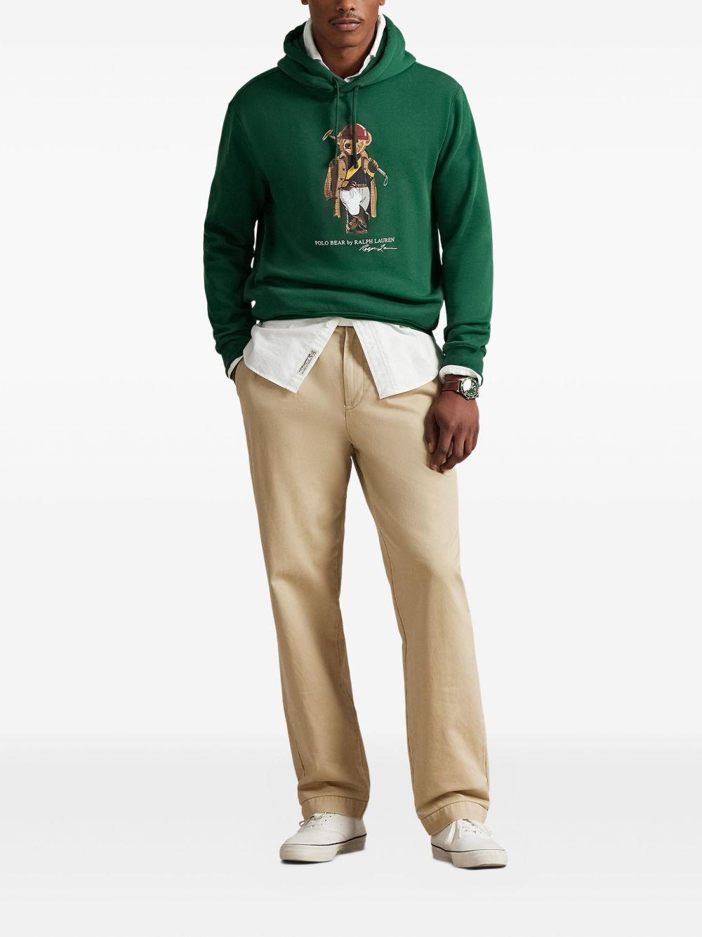 POLO RALPH LAUREN Felpa in cotone verde con cappuccio e orso stampato