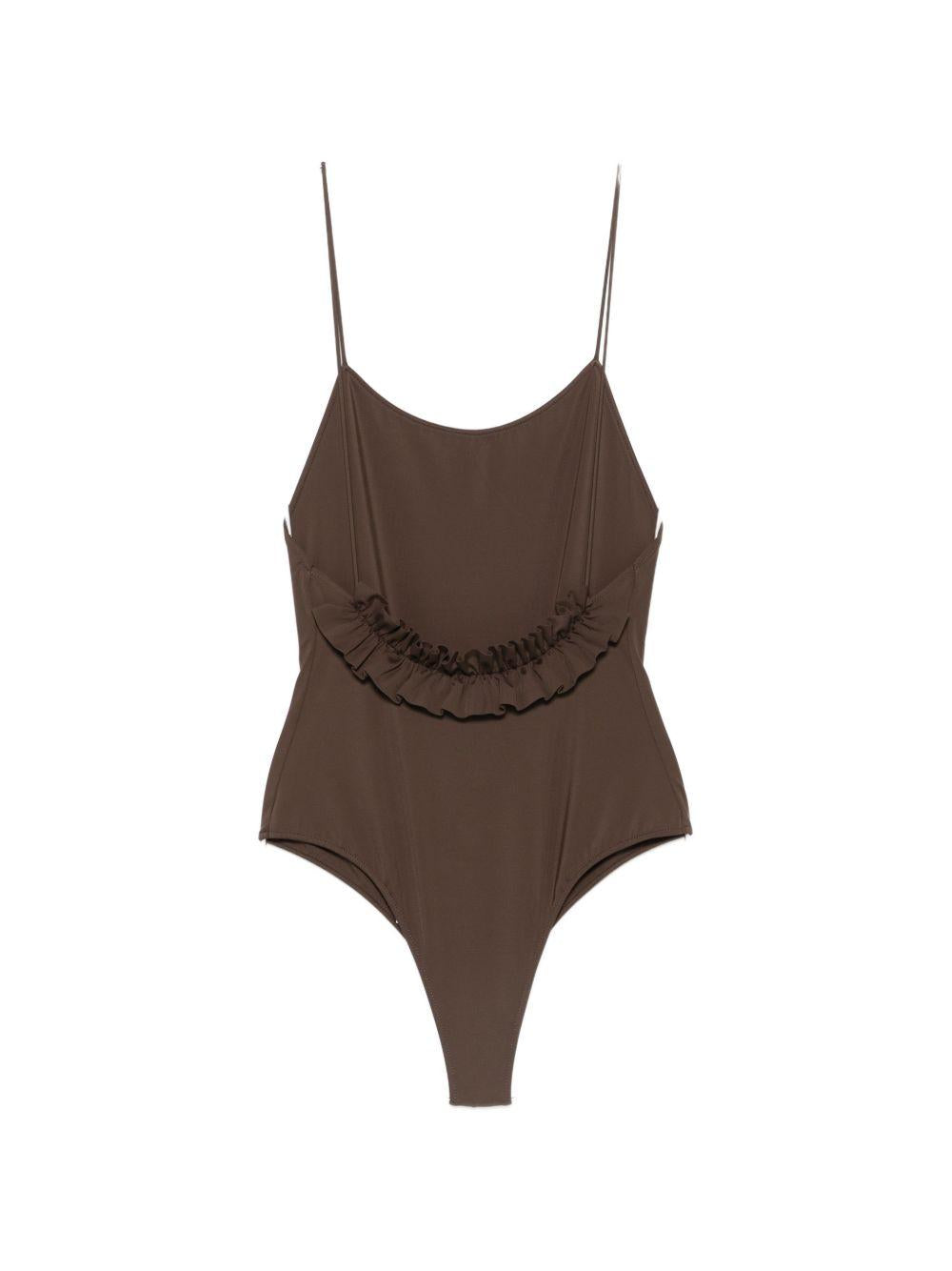 JACQUEMUS Costume intero Cabana marrone con spalline sottili e scollo sulla schiena