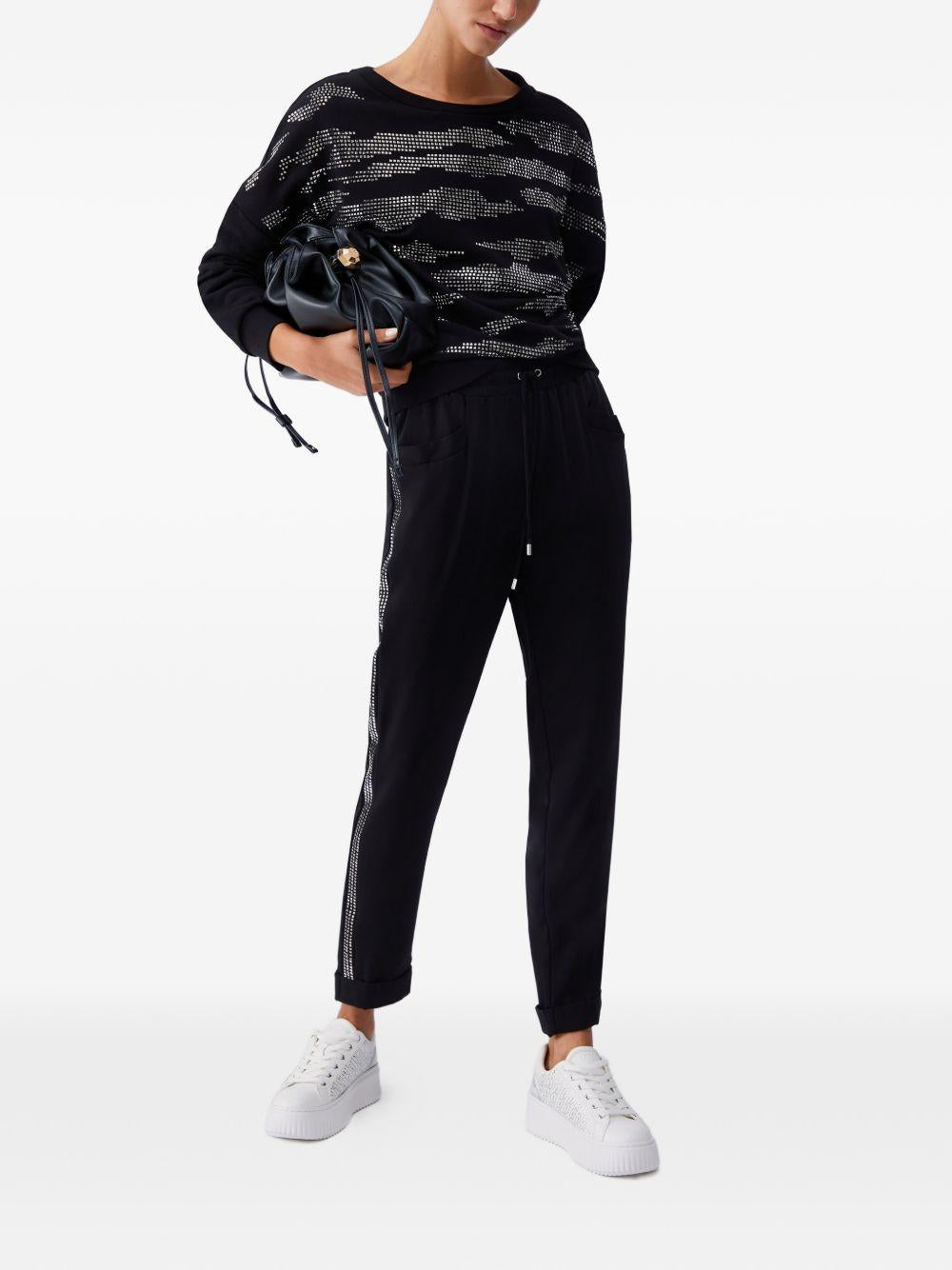 LIUJO Felpa nera in cotone a collo rotondo con maniche lunghe