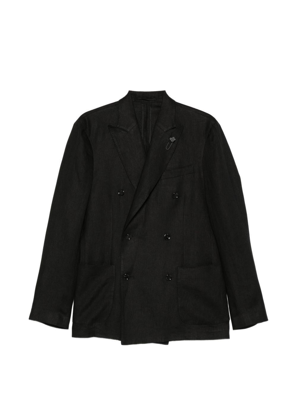 LARDINI Blazer in lino nero doppiopetto