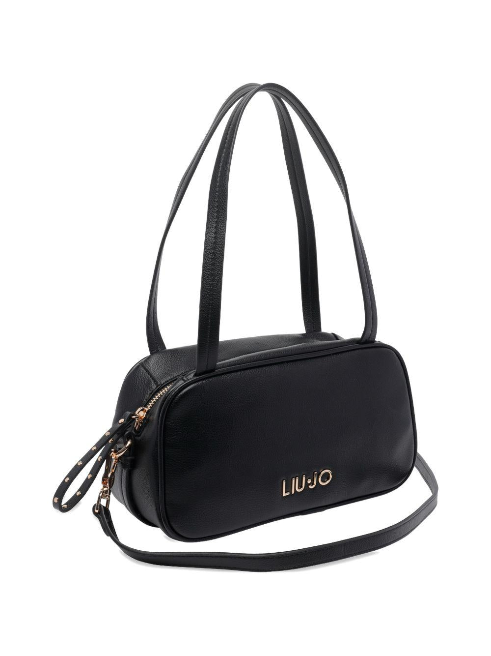 LIUJO Borsa a mano tote nera con logo dorato e chiusura zip