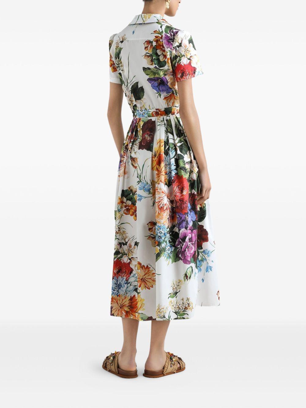 DOLCE e GABBANA Abito midi in popeline stampa bouquet fiori