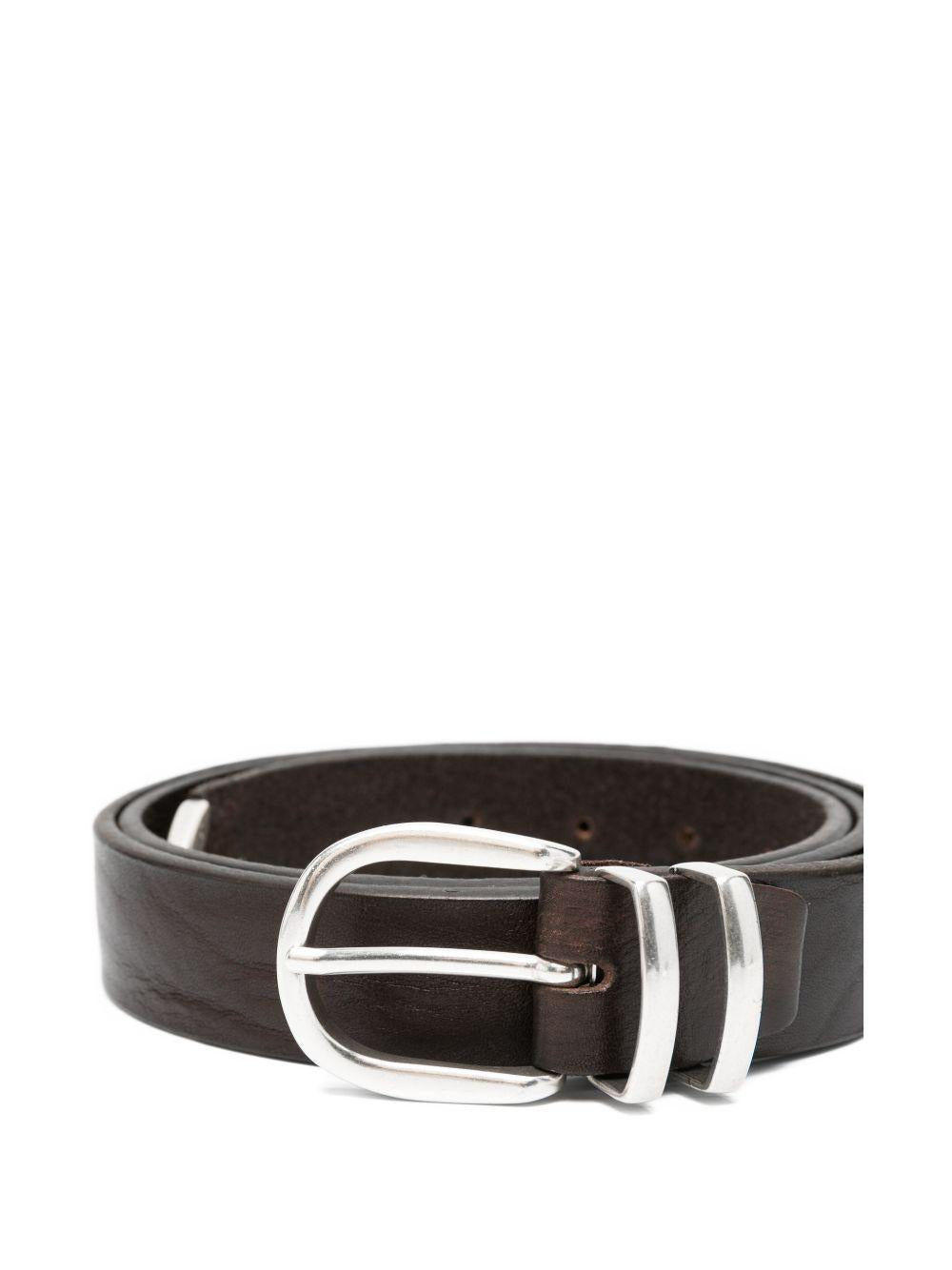 ALBERTO LUTI Cintura in pelle marrone con rifiniture argento