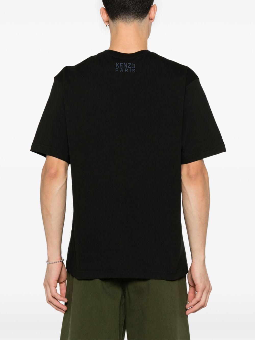 KENZO T-shirt nera in cotone con logo ricamato tigre