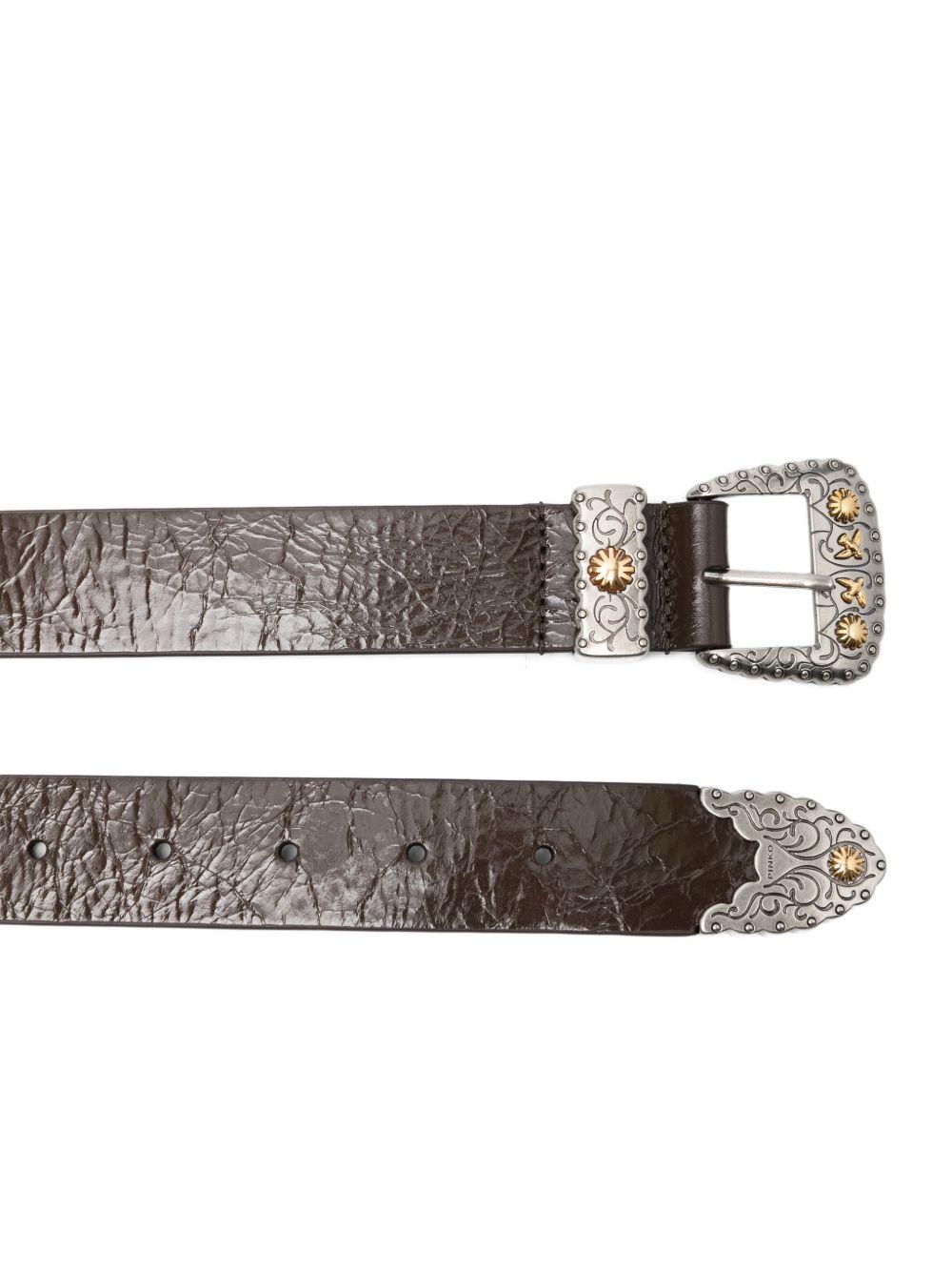 PINKO Cintura Trittico in pelle marrone