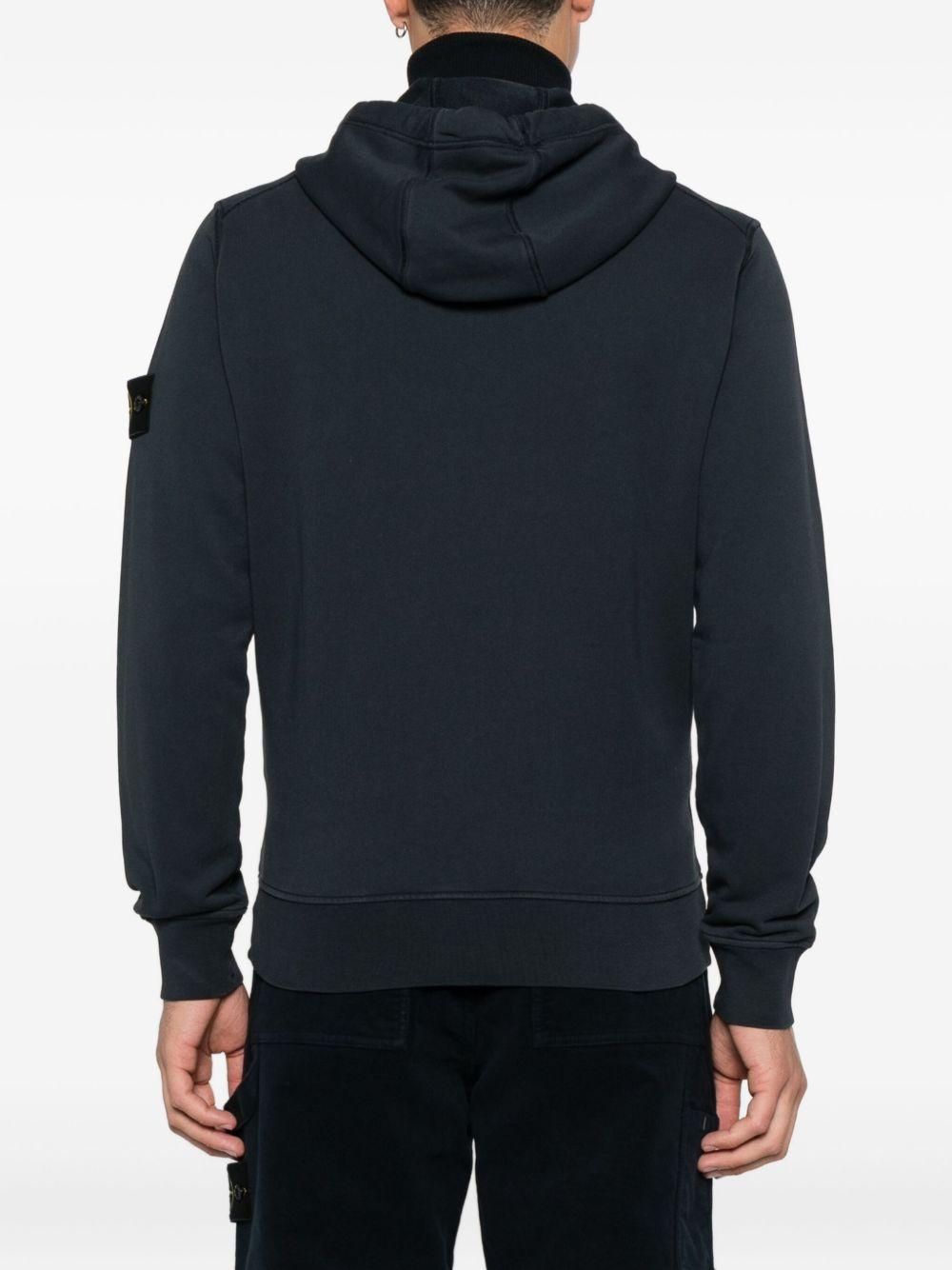 STONE ISLAND Felpa in cotone blu con cappuccio e zip