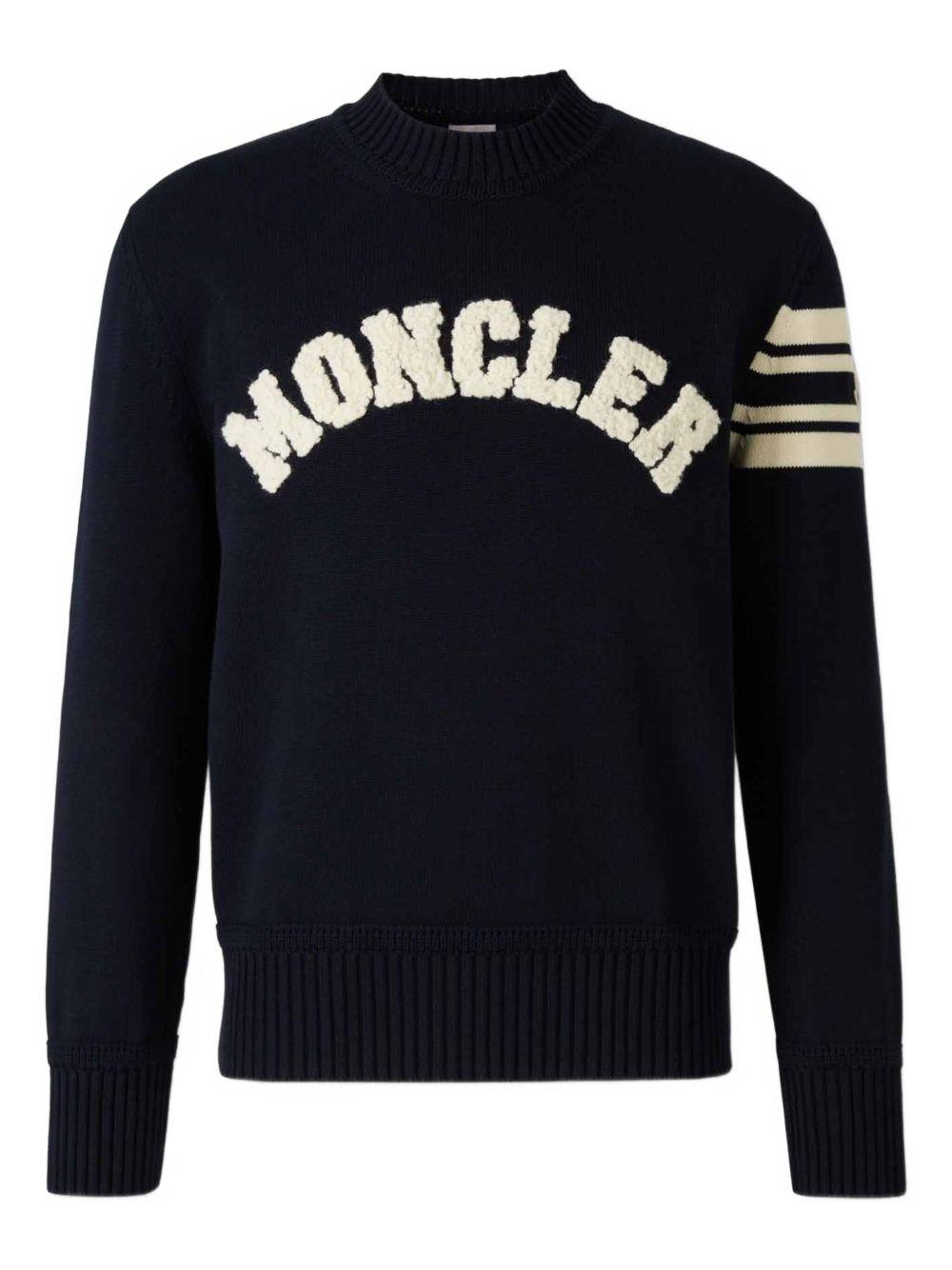 MONCLER Maglione in cotone blu navy con logo ricamato