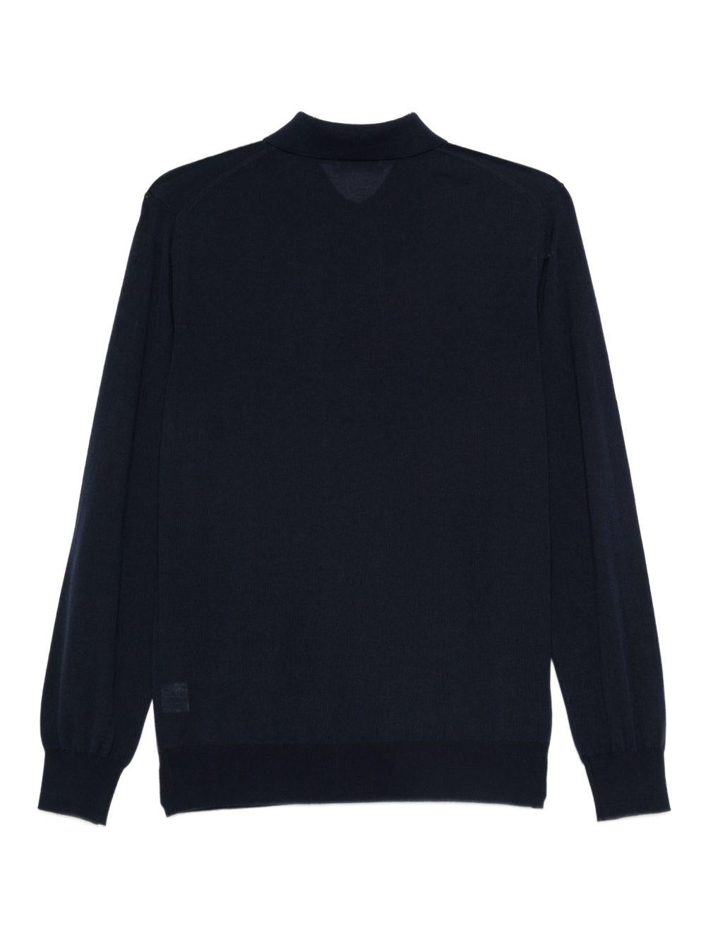 KANGRA Maglia con colletto polo in lana blu