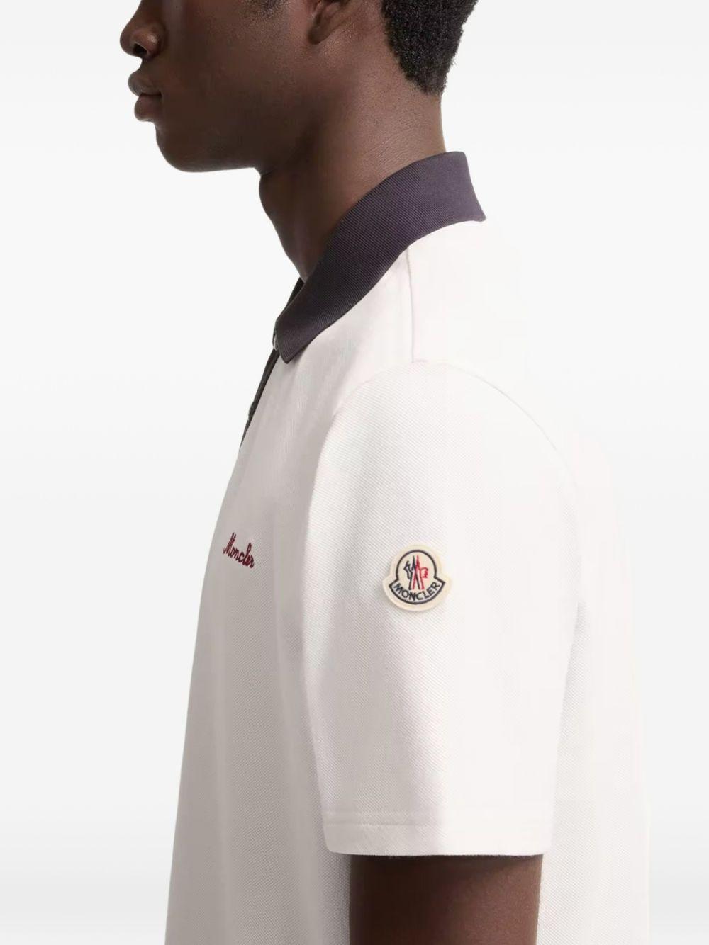 MONCLER Polo in cotone bianca con colletto a contrasto