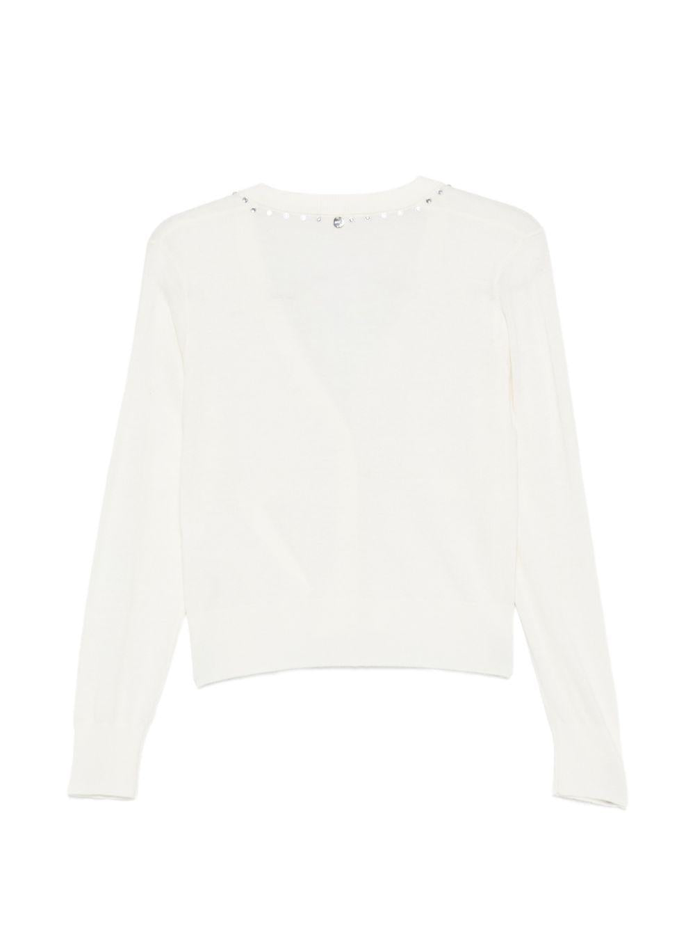 LIUJO Cardigan bianco con scollo a V rifinito con borchie