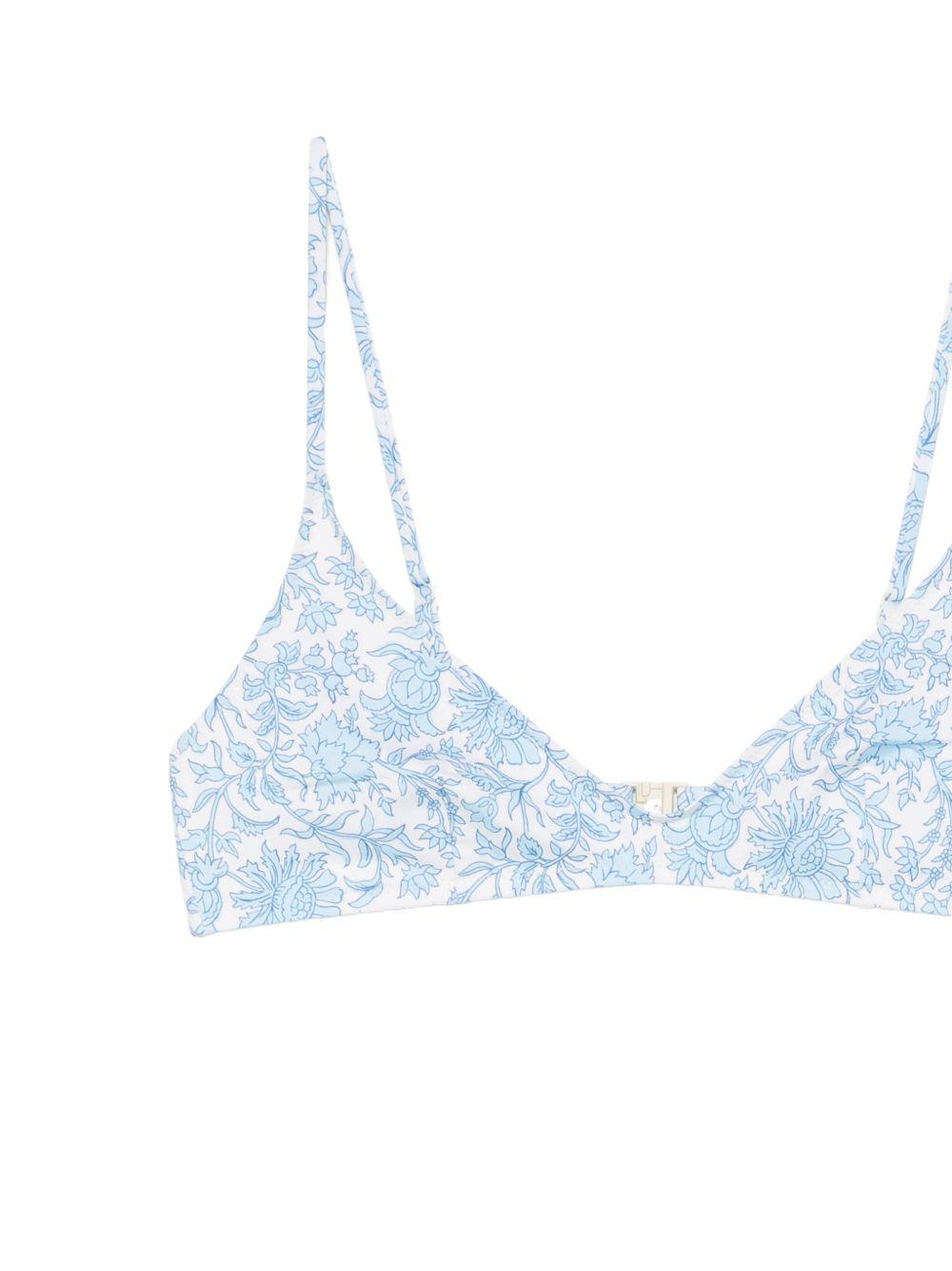 MC2 SAINT BARTH Top bikini bianco con stampa floreale celeste firmato Mc2 Saint Barth
