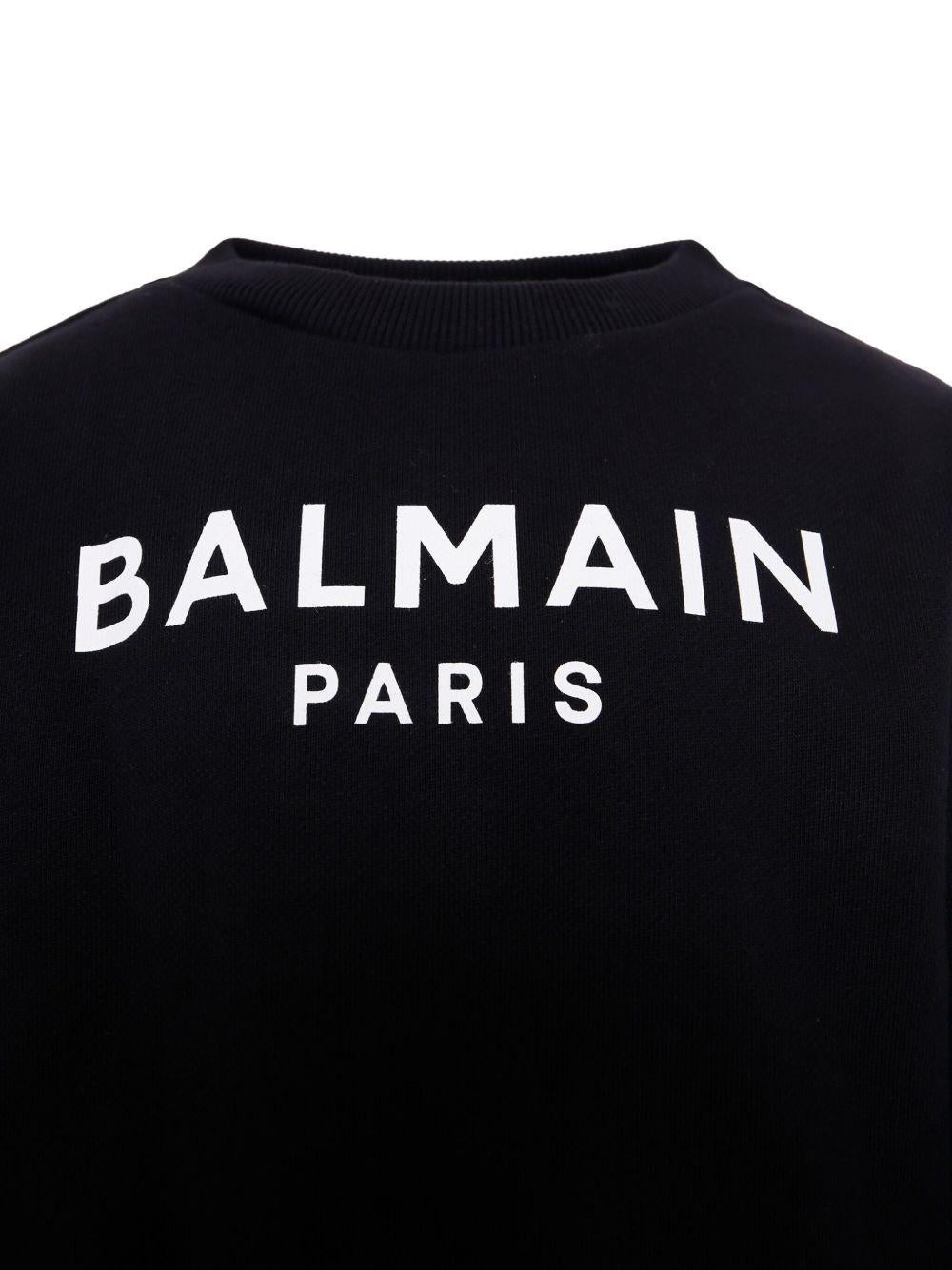 BALMAIN Felpa in cotone nero con stampa logo