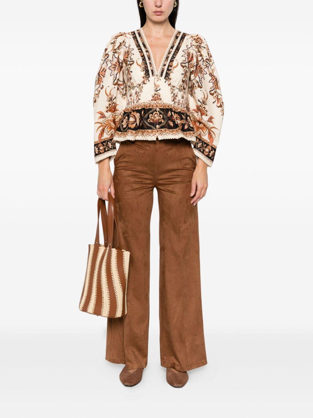 FARM RIO Blusa con stampa floreale in cotone beige