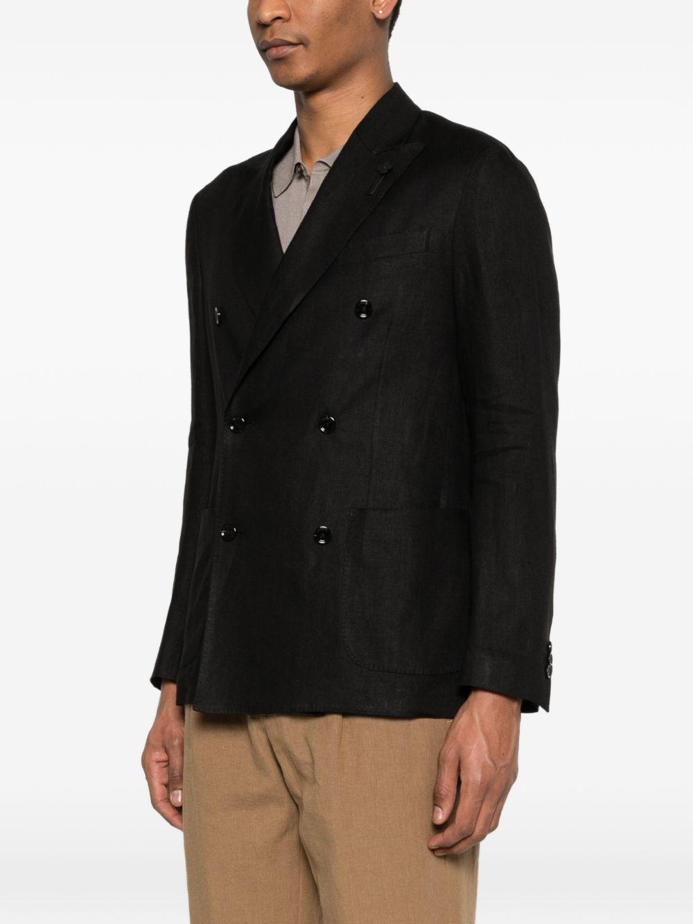 LARDINI Blazer in lino nero doppiopetto